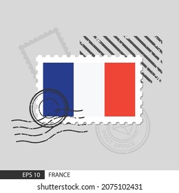 France flag postage stamp. Isolated vector illustration on grey post stamp background and specify is vector eps10.