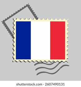 France flag postage stamp. Isolated vector illustration on grey post stamp background