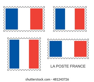 France flag postage stamp set, isolated on white background, vector illustration.