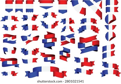 France Flag Ribbon Collection Set – Wavy Ribbon, Badge, Frame and Decorative Design Elements Vector Illustration.eps
