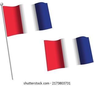 France flag with rod and without rod vector illustration. Perfect for Bastille Day, patriotic theme or national day celebration