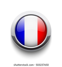 France flag. Round glossy button. Vector illustration.