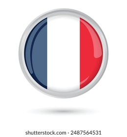 France Flag. Flag of France round glossy shiny vector illustration isolated on white background for national day celebration 14 July Bastille Day flyer poster banner social media and web.