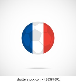 France flag round icon and football ball silhouette. Vector icon isolated on gradient background