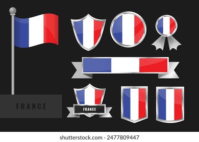 France flag set. Collection of France national emblems. Flat design of flags collection.