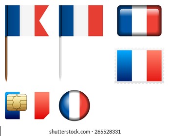 France flag set on a white background.