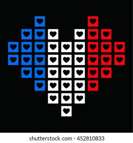 France Flag shape heart on black background