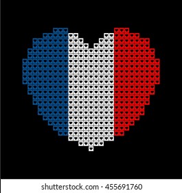 France flag shape heart on black background