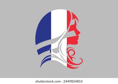 France flag and girl’s shape, Flag of France national country symbol illustration Vector, Rectangle French flag illustration, Flat vector illustration
