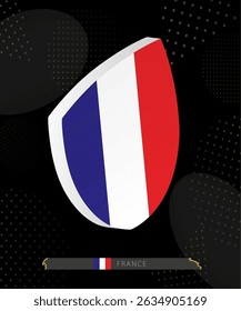 France Flag Shield icon in 3D on Dark Modern Abstract Rugby Background. Perfect for sports events, heritage themes, national celebrations, and patriotic designs.