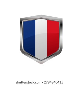 France flag shield with metallic frame	
