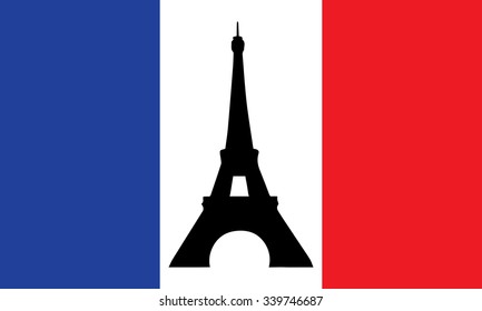 France flag with the silhouette of the Eiffel Tower vector