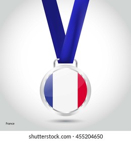 France Flag in Silver Medal. Vector Illustration. RIO Olympic Game silver Medal. Vector Illustration