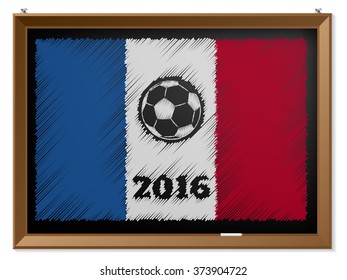 France flag and soccerball drawn on chalkboard