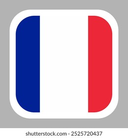 France flag square flat vector with rounded corners and white border, vector illustration