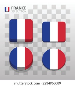 Bandera de Francia. Botón 3d cuadrado y redondeado. Vector
