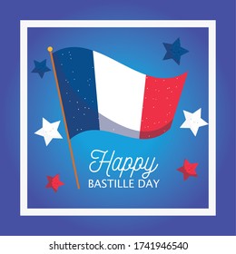 france flag with stars inside frame design, Happy bastille day and french theme Vector illustration