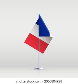 France flag state symbol isolated on background national banner. Greeting card National Independence Day of the French Republic. Illustration banner with realistic state flag of Fifth Republic France.