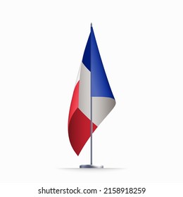 France flag state symbol isolated on background national banner. Greeting card National Independence Day of the French Republic. Illustration banner with realistic state flag of Fifth Republic France.