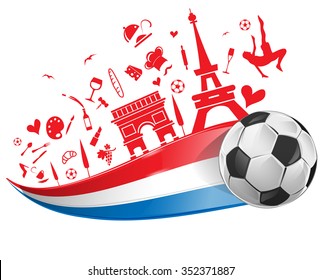 FRANCE flag and symbol set with soccer ball 