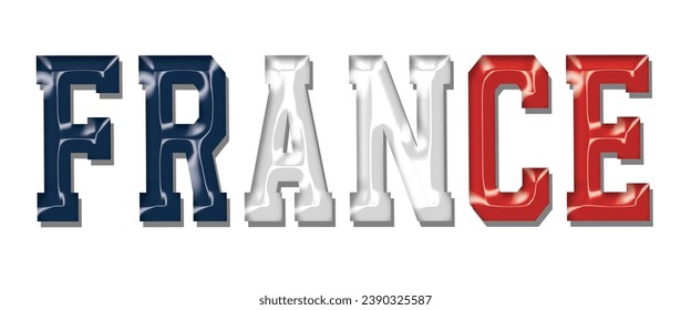 Tipo de letra del texto del indicador FRANCE, fondo coloreado del indicador 3D FRANCE, ilustración vectorial del indicador FRANCE