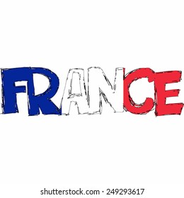 France Flag Text Name Country Vector illustration Hand Made 