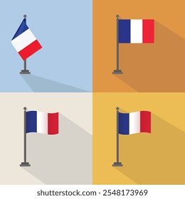 France Flag. Various flat design of France Flag on the flagpole . Modern World Flag design, Vector illustration template design.