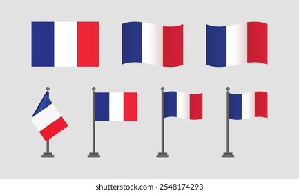 France Flag. Various flat design of France Flag on the flagpole . Modern World Flag design, Vector illustration template design.