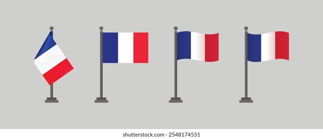 France Flag. Various flat design of France Flag on the flagpole . Modern World Flag design, Vector illustration template design.