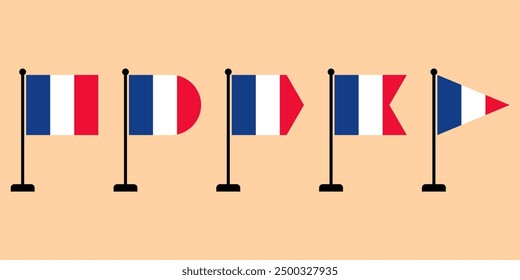 France flag with various shapes vector eps for design element, decoration, banner, emblem, promotion, event, holiday, social media post, icon, poster, etc. Editable and scalable.