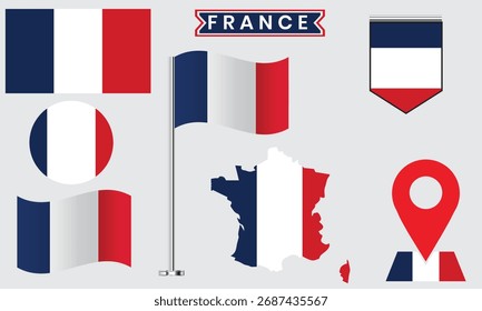 France Flag Vector Design Set National Symbol Collection