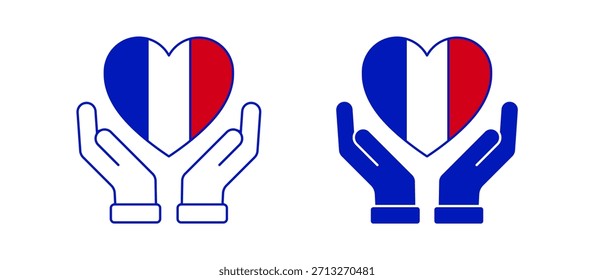 Conjunto de iconos de Vector de bandera de Francia. Francia Mapa Símbolos de signos de pin
