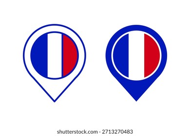 France flag vector icon set. France Map Pin signs symbols