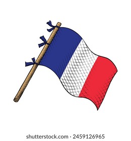 France Flag Vector Illustration Drawn in Engraving Technique