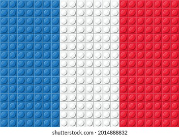 France flag vector pattern from blue, red and white small fun block brick , Building bricks toy for square wallpaper, wall, backdrop, background. vector illustration