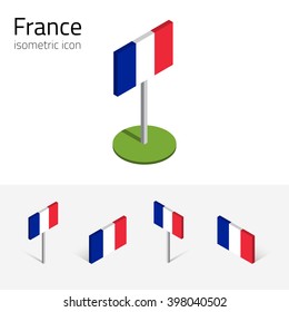 France flag, vector set of isometric flat icons, 3D style, different views. 100% editable design elements for banner, website, presentation, infographic, poster, card, collage. Eps 10