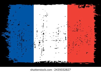 France flag - vector flag with stylish scratch effect and black grunge frame.