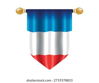 Frankreichs Flaggenvektor. Vektorfahne von Frankreich, auf einen Fahnenmast gewickelt. Symbol von Frankreich, Vorlage für Banner, Karte, Werbung, Förderung. Vektorgrafik.