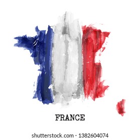 France flag watercolor painting design . Country map shape . Sports team and Independence day concept ( 14 July 1789 ) . Vector .