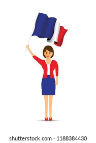 France flag waving woman