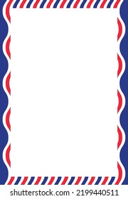 France Flag Wavy White Post Card Letter Border Color Blue White Red Template Lines Vector Illustration 