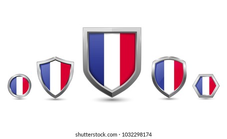 France flags country with metal shape shield vector illustration