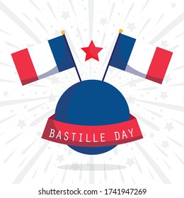 france flags with star and ribbon design, Happy bastille day and french theme Vector illustration