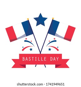 france flags with star and ribbon design, Happy bastille day and french theme Vector illustration