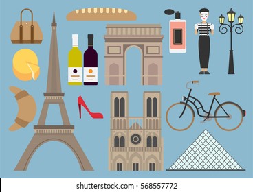 Ilustración plana de Francia, vector, punto de referencia, símbolo, parra