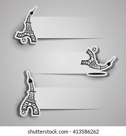 France Football Euro 2016 logo. Eiffel Tower plays soccer. Sticker set of sports banners.