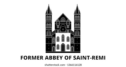 France, Former Abbey Of Saint Remi Landmark flat travel skyline set. France, Former Abbey Of Saint Remi Landmark black city vector illustration, symbol, travel sights, landmarks.