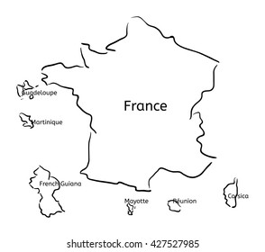 France and franch territory hand-drawn sketch map