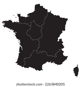 France (French) map with black and white outline division 5 regions. Vector Illustrator. 