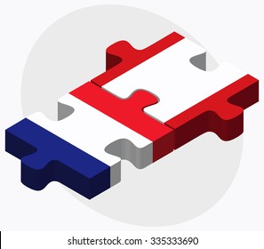 France and French Polynesia Flags in puzzle isolated on white background
